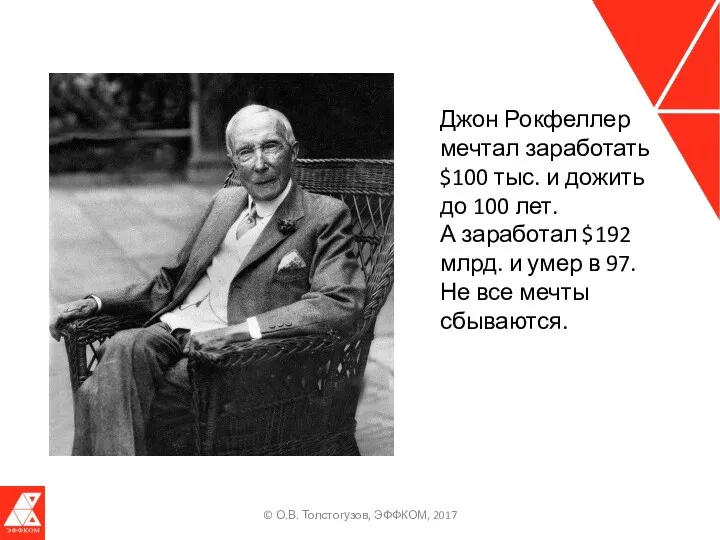 Джон Рокфеллер мечтал заработать $100 тыс. и дожить до 100