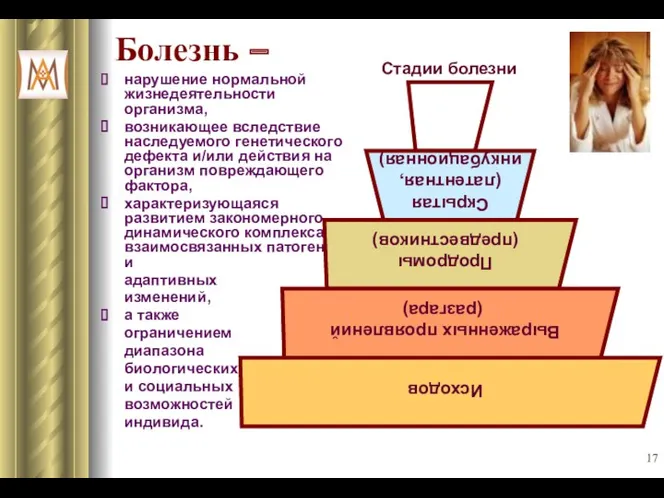 Болезнь – нарушение нормальной жизнедеятельности организма, возникающее вследствие наследуемого генетического дефекта и/или действия