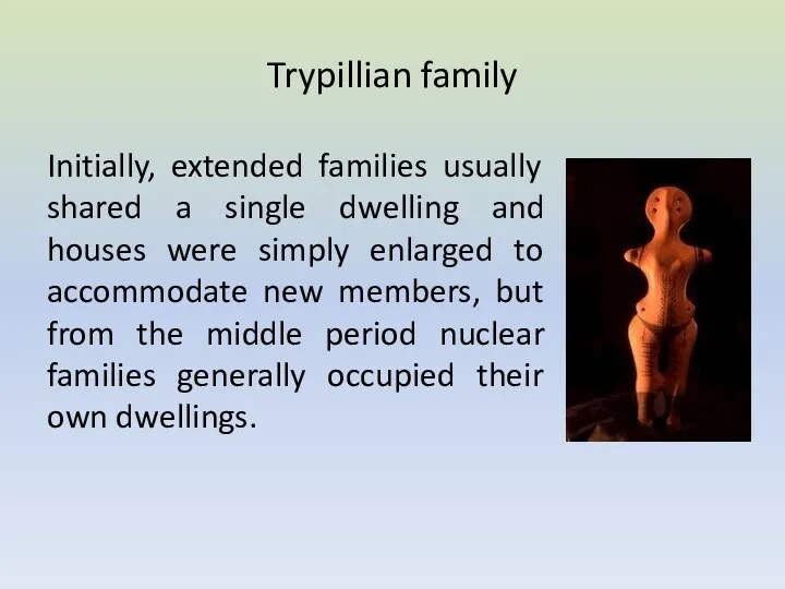 Trypillian family Initially, extended families usually shared a single dwelling