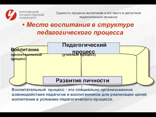 Сущность процесса воспитания и его место в целостном педагогическом процессе