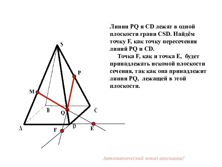 M P Q Е Линии PQ и CD лежат в одной плоскости грани