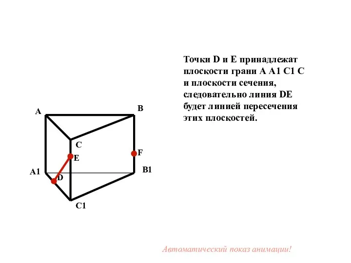 Точки D и E принадлежат плоскости грани А А1 С1 С и плоскости