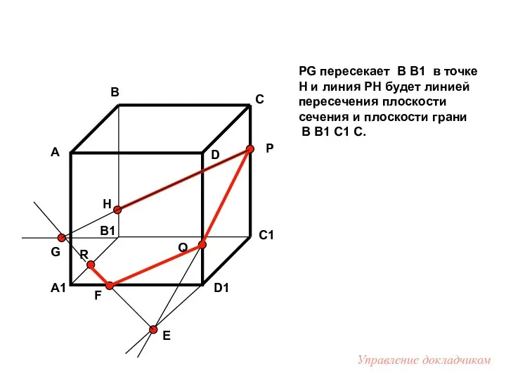 PG пересекает B B1 в точке H и линия PH будет линией пересечения