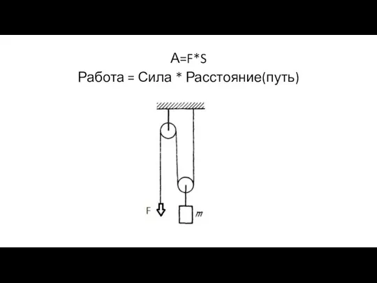 А=F*S Работа = Сила * Расстояние(путь)