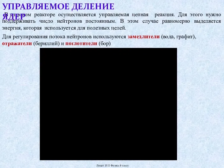 В атомном реакторе осуществляется управляемая цепная реакция. Для этого нужно