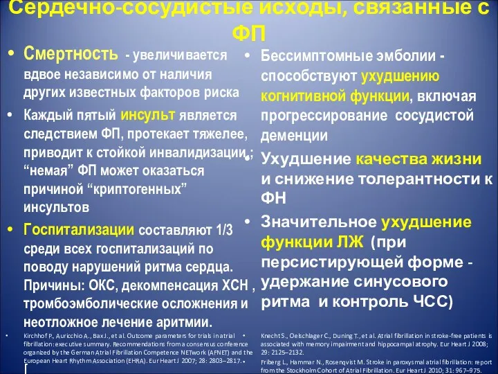 Сердечно-сосудистые исходы, связанные с ФП Смертность - увеличивается вдвое независимо