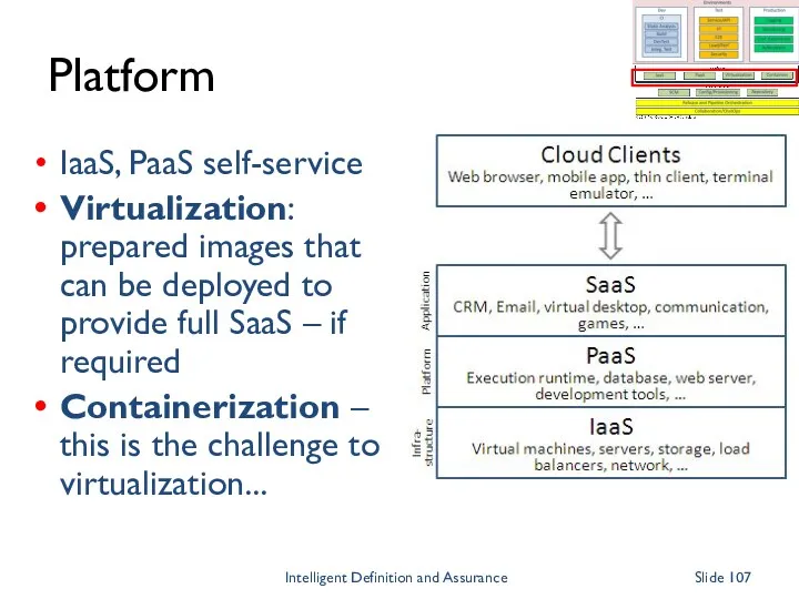Platform IaaS, PaaS self-service Virtualization: prepared images that can be deployed to provide