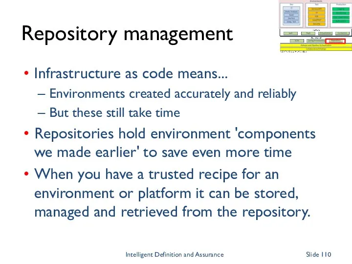 Repository management Infrastructure as code means... Environments created accurately and reliably But these