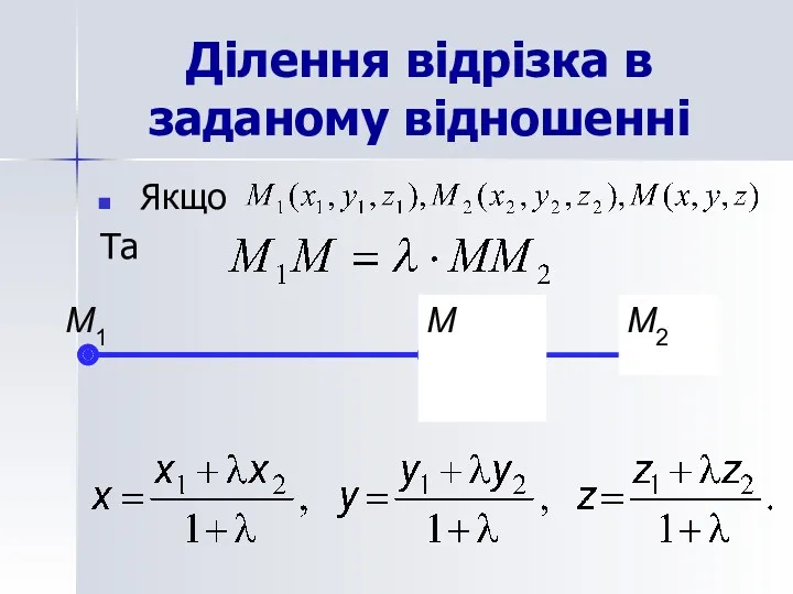 Ділення відрізка в заданому відношенні Якщо Та