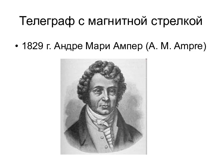 Телеграф с магнитной стрелкой 1829 г. Андре Мари Ампер (A. M. Ampre)