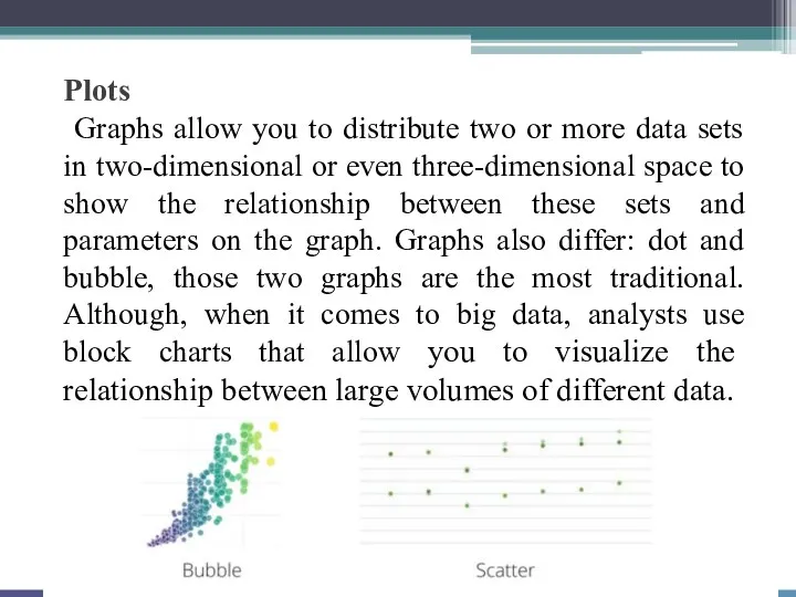 Plots Graphs allow you to distribute two or more data