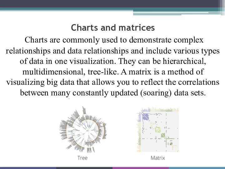 Charts and matrices Charts are commonly used to demonstrate complex