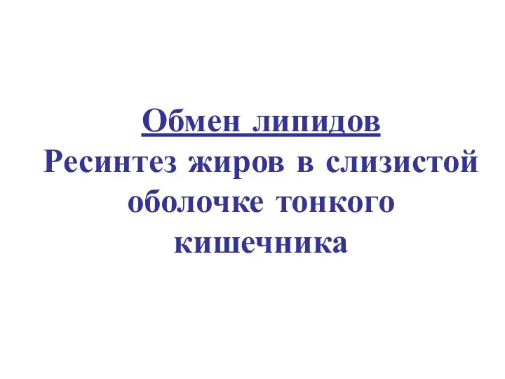 Обмен липидов Ресинтез жиров в слизистой оболочке тонкого кишечника