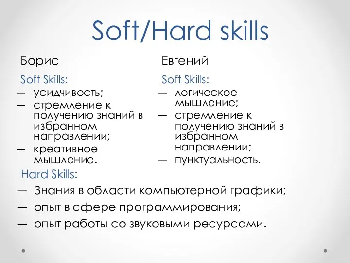 Hard Skills: Знания в области компьютерной графики; опыт в сфере