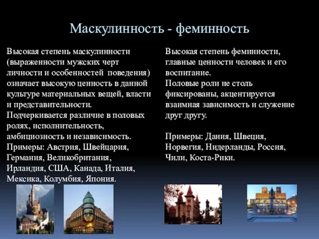 Маскулинность - феминность Высокая степень маскулинности (выраженности мужских черт личности