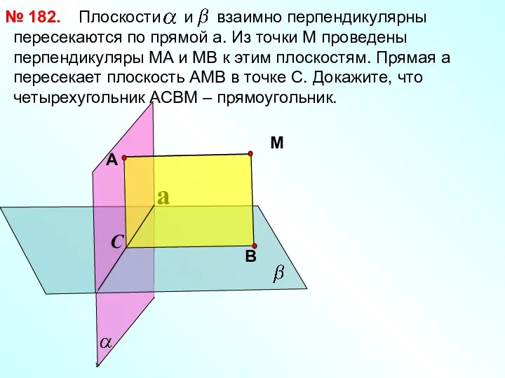 Плоскости и взаимно перпендикулярны пересекаются по прямой a. Из точки