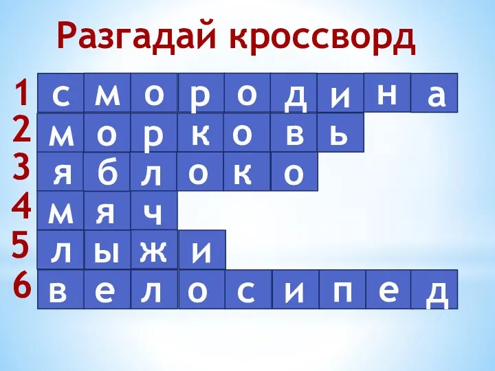 Разгадай кроссворд 1 2 3 4 5 6 с м