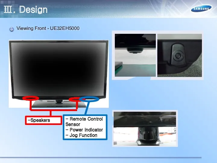 Ⅲ. Design Viewing Front - UE32EH5000 -Speakers - Remote Control Sensor - Power