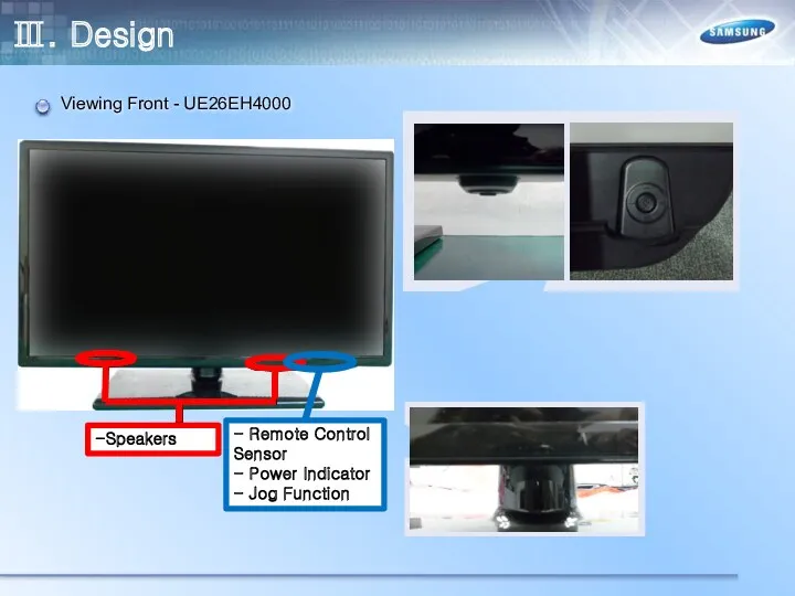 Ⅲ. Design Viewing Front - UE26EH4000 -Speakers - Remote Control Sensor - Power