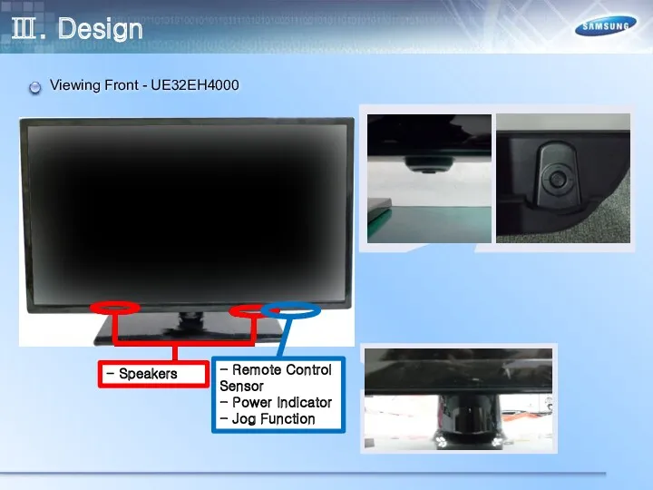 Ⅲ. Design Viewing Front - UE32EH4000 - Speakers - Remote Control Sensor -