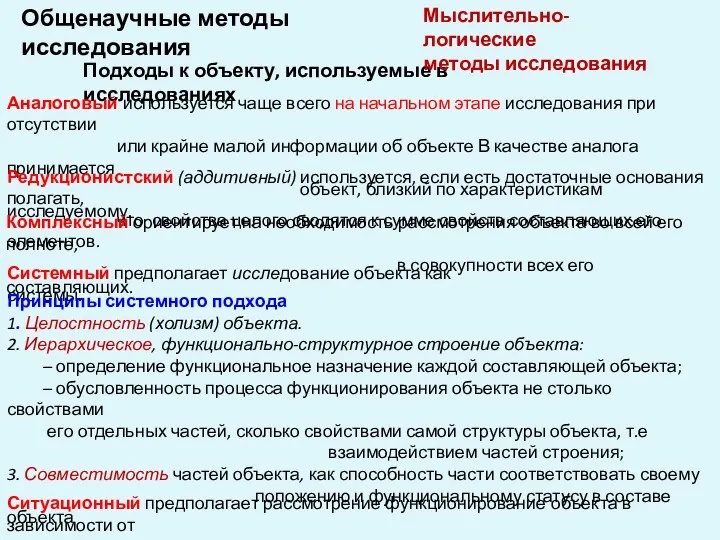 Подходы к объекту, используемые в исследованиях Аналоговый используется чаще всего