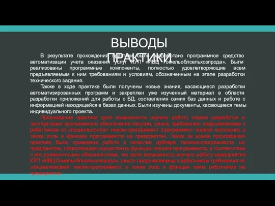 ВЫВОДЫ ПРАКТИКИ В результате прохождения практики было разработано программное средство