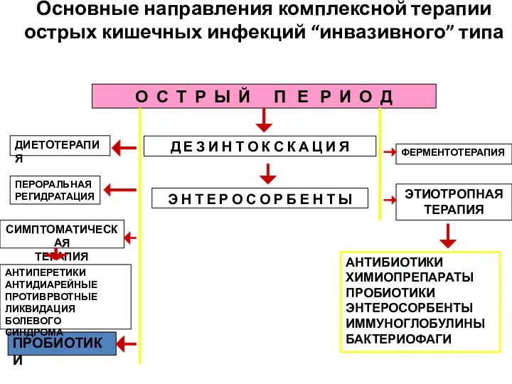 Основные направления комплексной терапии острых кишечных инфекций “инвазивного” типа ДИЕТОТЕРАПИЯ СИМПТОМАТИЧЕСКАЯ ТЕРАПИЯ О