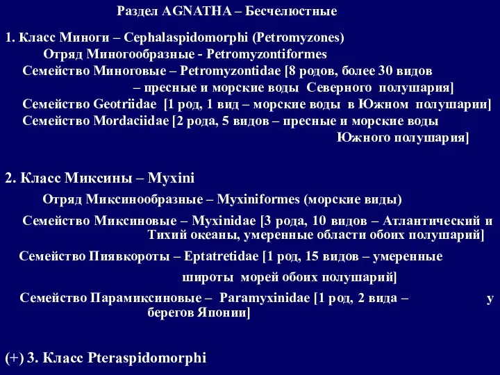 2. Класс Миксины – Myxini Отряд Миксинообразные – Myxiniformes (морские