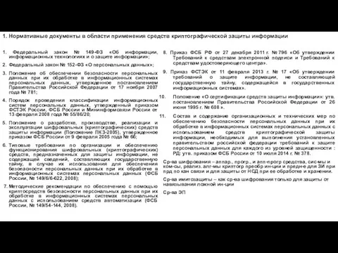 Нормативные документы в области применения средств криптографической защиты информации