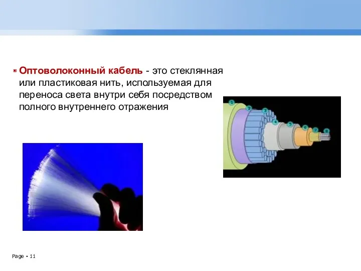 Оптоволоконный кабель - это стеклянная или пластиковая нить, используемая для