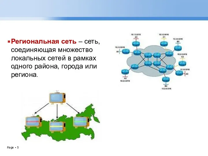 Региональная сеть – сеть, соединяющая множество локальных сетей в рамках одного района, города или региона.