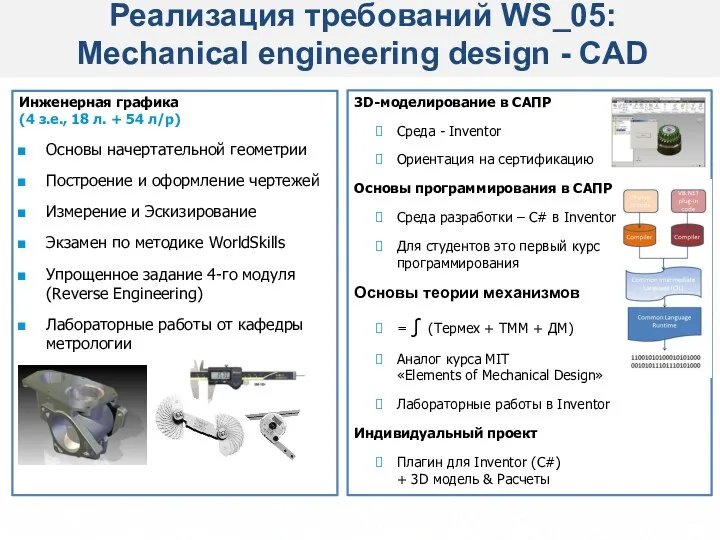 Реализация требований WS_05: Mechanical engineering design - CAD http://www.worldskills.ru/media/news/6447/ Инженерная графика (4 з.е.,