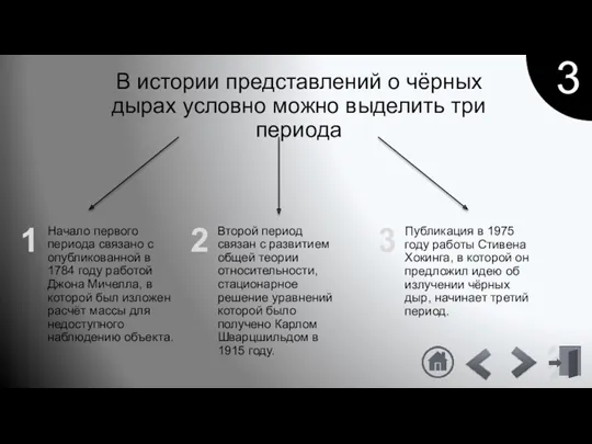 Второй период связан с развитием общей теории относительности, стационарное решение