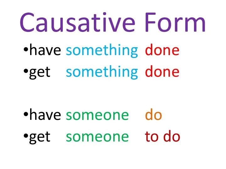 Causative Form have something done get something done have someone do get someone to do