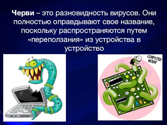 Черви – это разновидность вирусов. Они полностью оправдывают свое название,