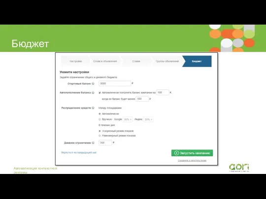 Бюджет Автоматизация контекстной рекламы