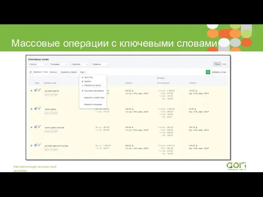 Массовые операции с ключевыми словами Автоматизация контекстной рекламы