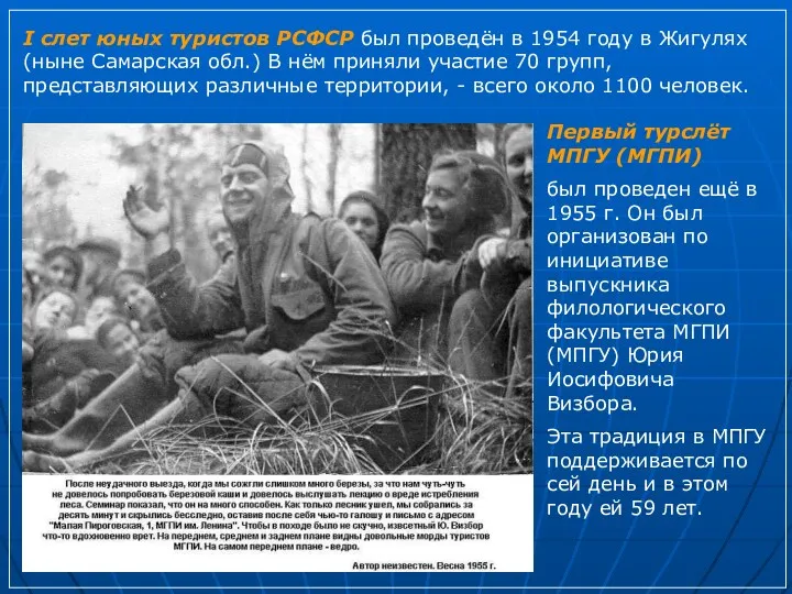 I слет юных туристов РСФСР был проведён в 1954 году