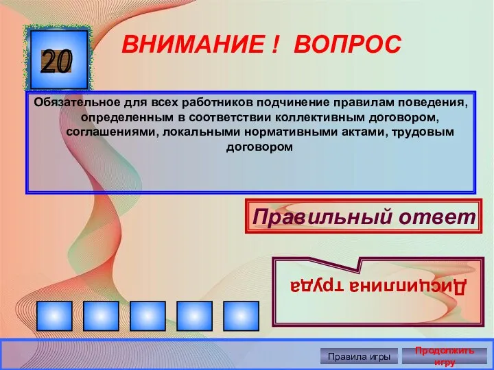 20 ВНИМАНИЕ ! ВОПРОС Обязательное для всех работников подчинение правилам