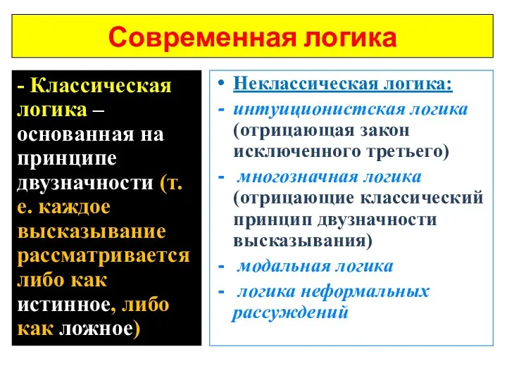 Современная логика - Классическая логика – основанная на принципе двузначности