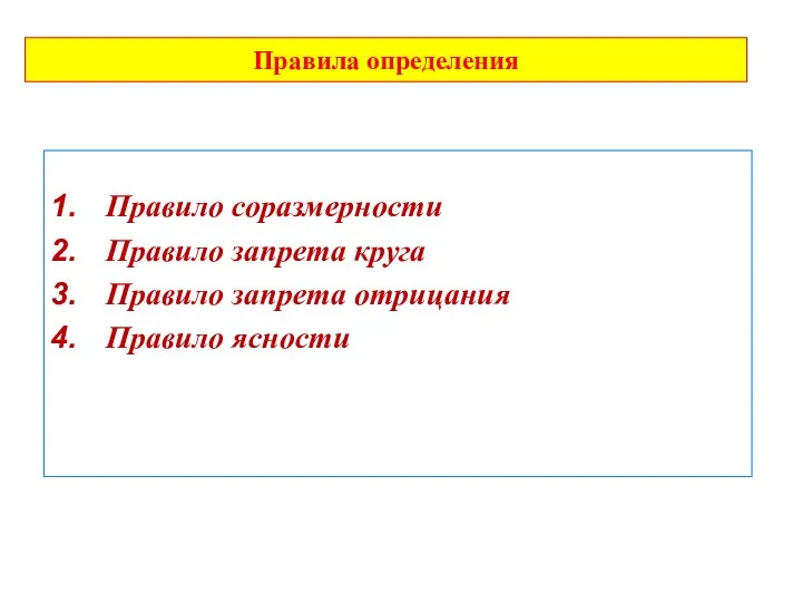 Правило соразмерности Правило запрета круга Правило запрета отрицания Правило ясности Правила определения