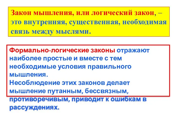 Закон мышления, или логический закон, – это внутренняя, существенная, необходимая