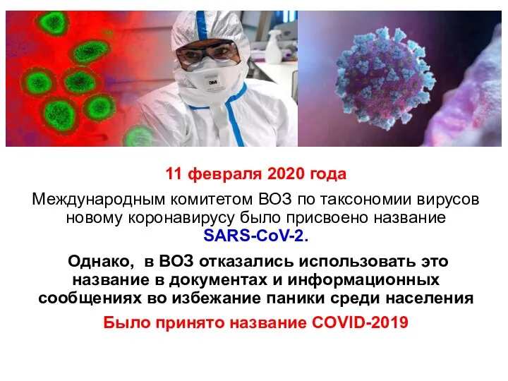 11 февраля 2020 года Международным комитетом ВОЗ по таксономии вирусов новому коронавирусу было