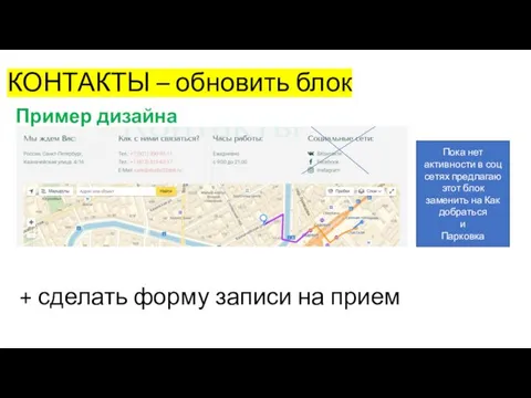 + сделать форму записи на прием КОНТАКТЫ – обновить блок