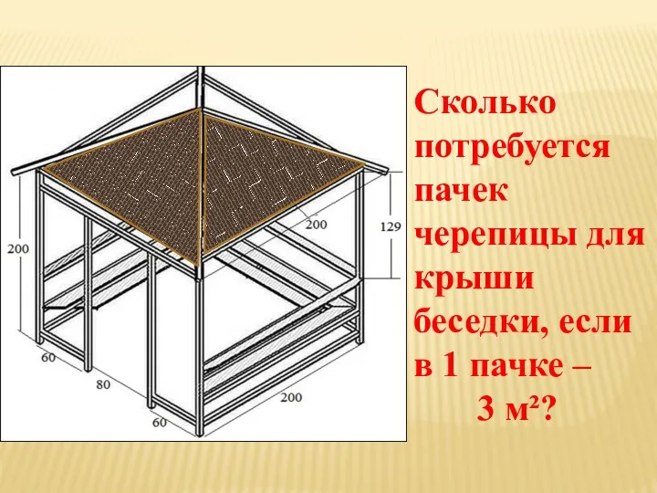 Сколько потребуется пачек черепицы для крыши беседки, если в 1 пачке – 3 м²?