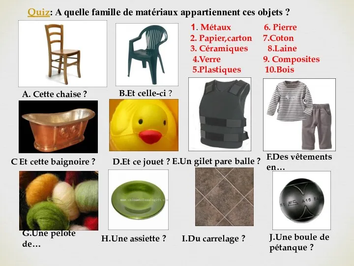 Quiz: A quelle famille de matériaux appartiennent ces objets ?