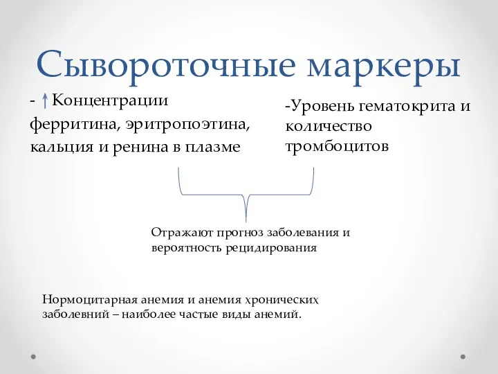 Сывороточные маркеры - Концентрации ферритина, эритропоэтина, кальция и ренина в