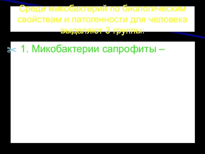 Среди микобактерий по биологическим свойствам и патогенности для человека выделяют