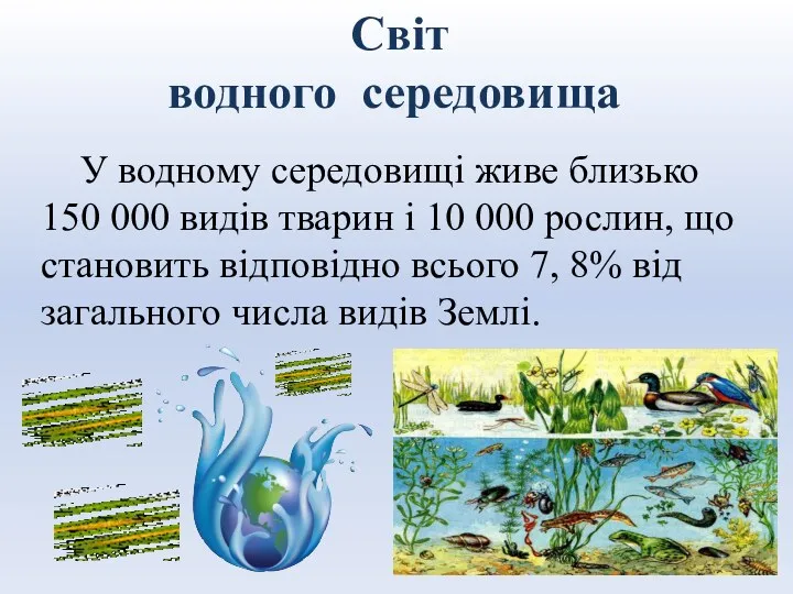 У водному середовищі живе близько 150 000 видів тварин і