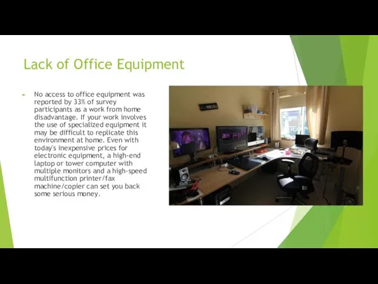 Lack of Office Equipment No access to office equipment was